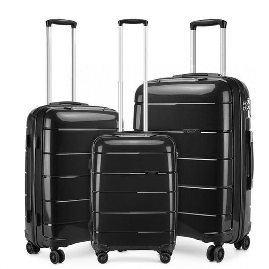 Kono 20/24/28” Hard Shell PP Suitcase Set - Black