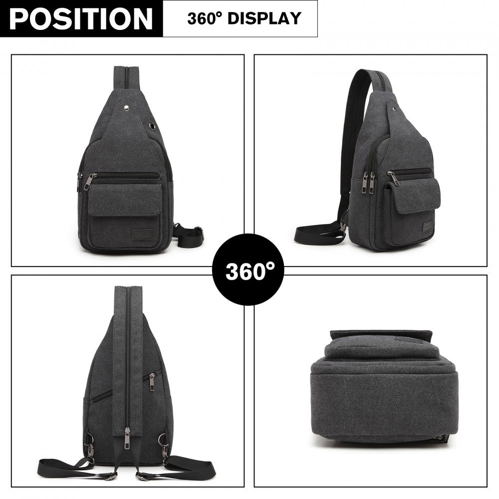 Kono Casual Canvas Single Strap Sling Backpack - Black