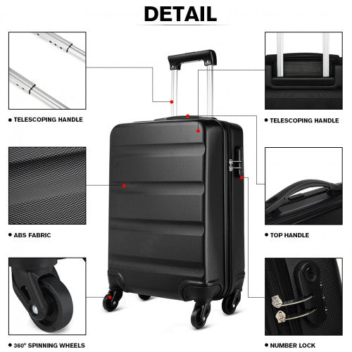 Kono Horizontal Design Abs Hard Shell Luggage 20 Inch Suitcase - Black