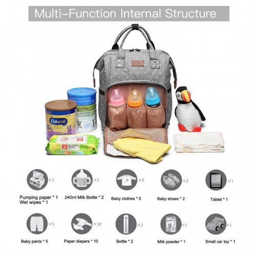 Kono Wide Open Designed Baby Diaper Changing Backpack Dot - Grey