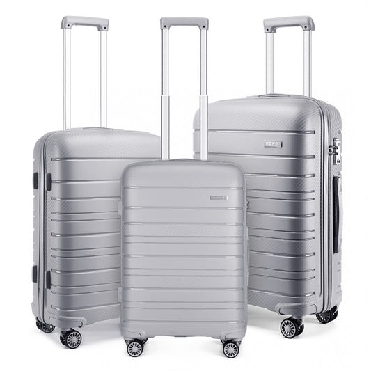 Kono Multi Texture Hard Shell PP Suitcase 3 Pieces Set - Classic Collection - Grey