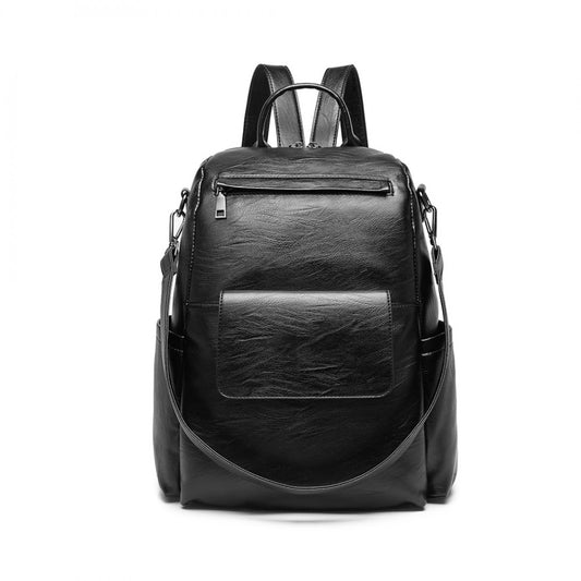 Miss Lulu Large Leather Look Backpack - Black