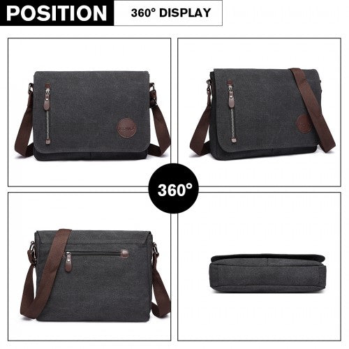 Kono RFID-Blocking Retro Style Canvas Cross Body Messenger Bag - Black