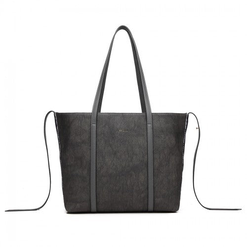 Miss Lulu Leather Look Two Way Tote Shoulder Bag - Grey
