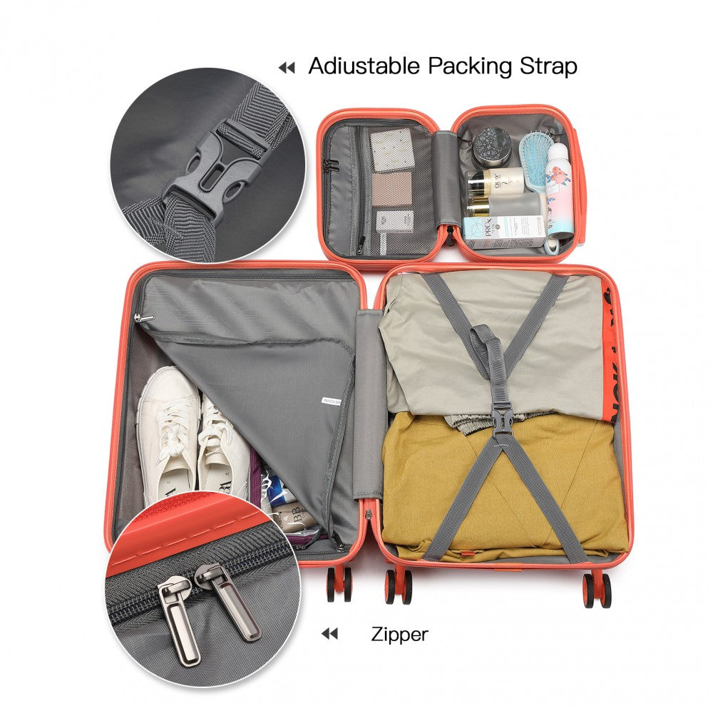 Kono Abs 4 Wheel Suitcase Set With Vanity Case - Coral