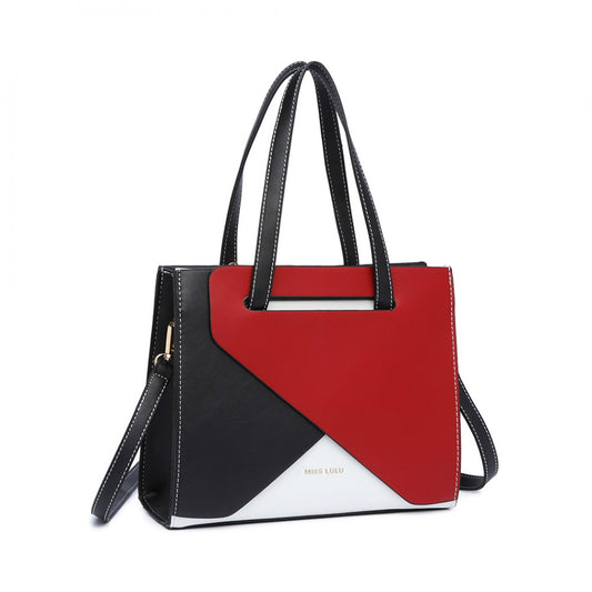 Miss Lulu Contrast Panel Shoulder Bag - Red