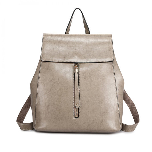 Miss Lulu Vintage Oil-Wax Faux Leather Backpack - Grey