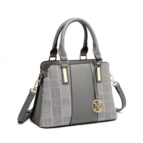 Miss Lulu Gingham Plaid Panel Shoulder Bag - Grey