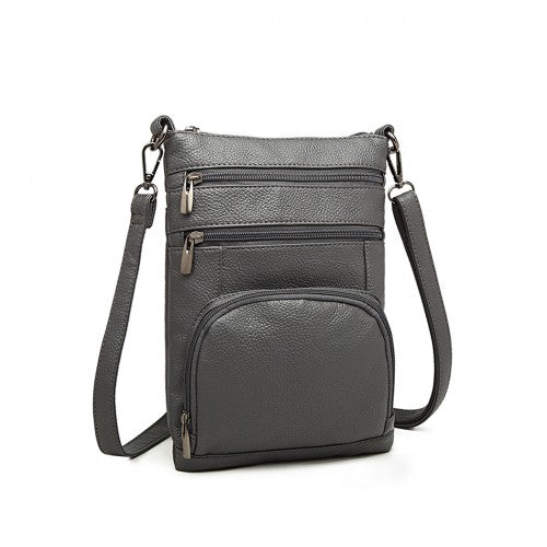 Miss Lulu Multi Pocket Leather Look RFID-Blocking Cross Body Bag - Grey