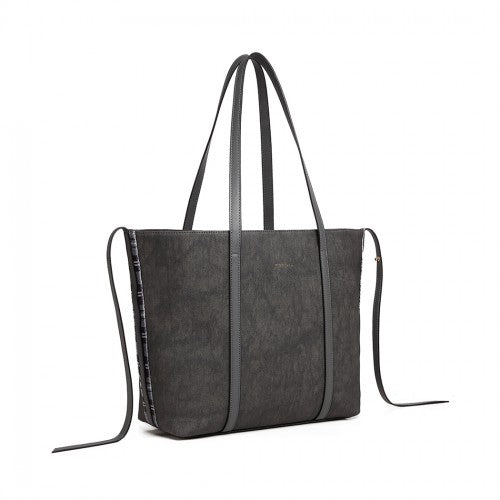 Miss Lulu Leather Look Two Way Tote Shoulder Bag - Grey