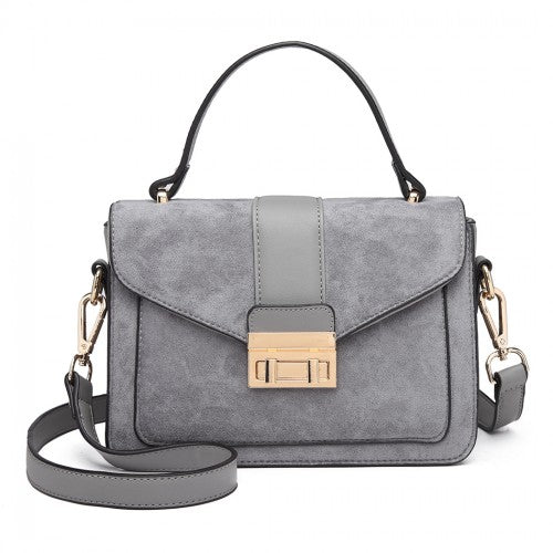 Miss Lulu Matte Leather Midi Handbag - Grey