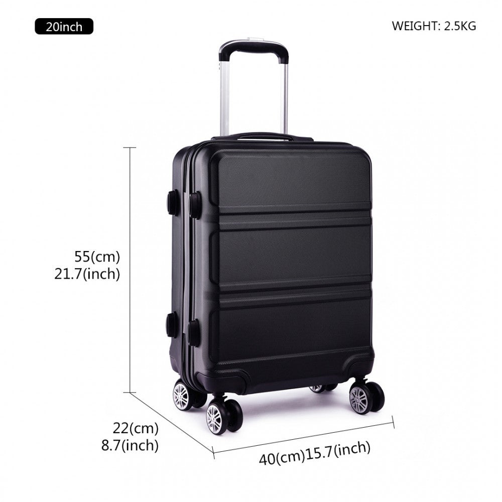 Kono Abs Sculpted Horizontal Design 20 Inch Cabin Luggage - Black