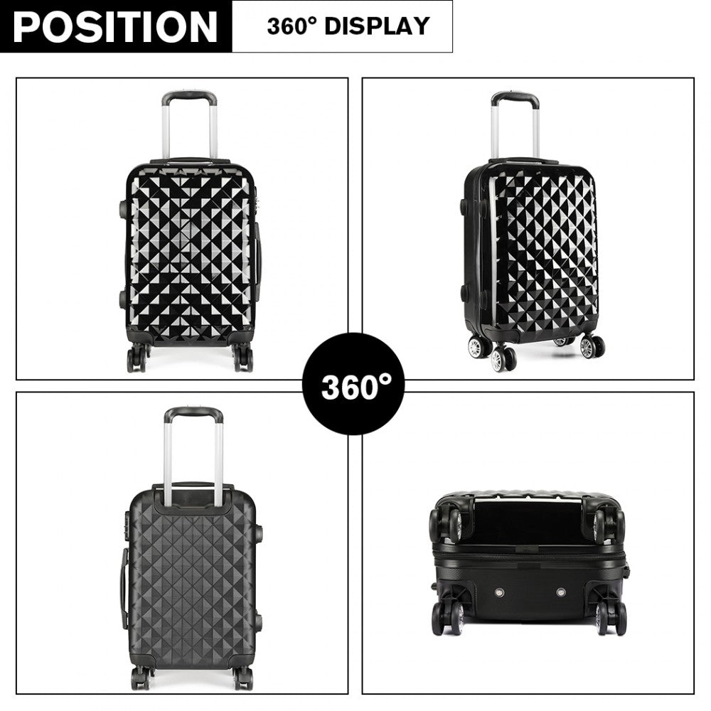 Kono Multifaceted Diamond Pattern Hard Shell 20 Inch Suitcase - Black