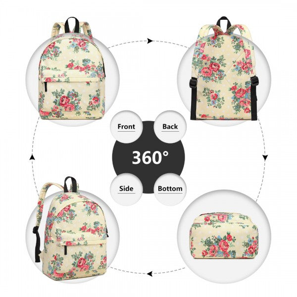 Miss Lulu Large Backpack Flower Polka Dot  -Biege