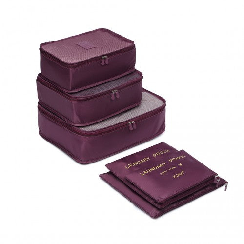 Kono 6 Piece Polyester Travel Luggage Organiser Bag Set - Burgundy