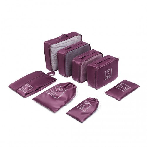 Kono 8 Piece Polyester Travel Luggage Organiser Bag Set - Burgundy