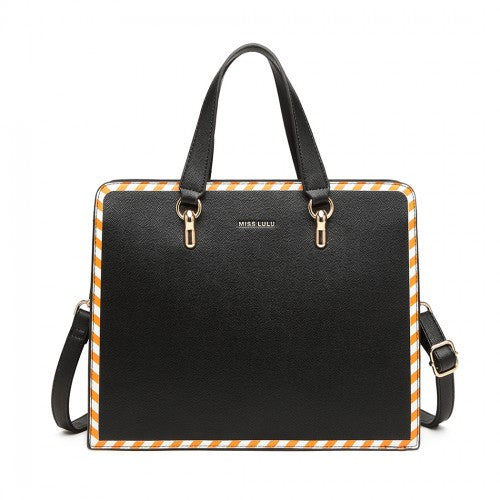 Miss Lulu Stripe Design Shoulder Bag - Black