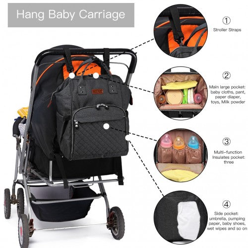 Kono Wide Open Designed Baby Diaper Changing Backpack - Black