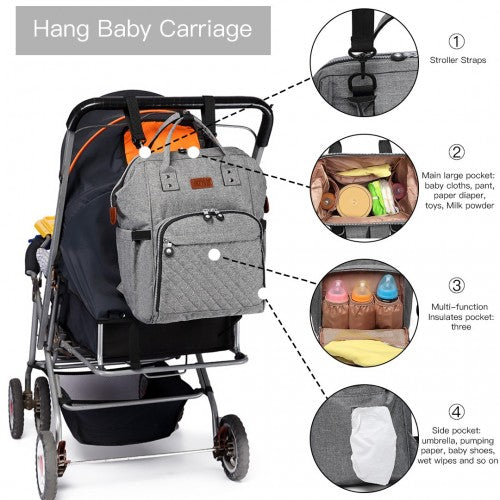 Kono Wide Open Designed Baby Diaper Changing Backpack - Grey