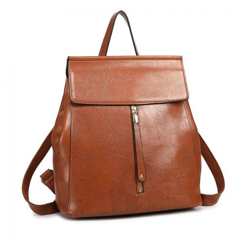 Miss Lulu Vintage Oil-Wax Faux Leather Backpack