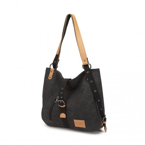 Kono Canvas Hobo Slouch Shoulder Bag And Backpack - Black