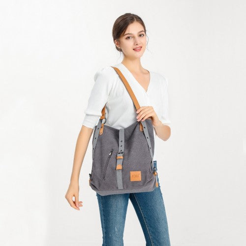 Kono Canvas Hobo Slouch Shoulder Bag And Backpack - Black