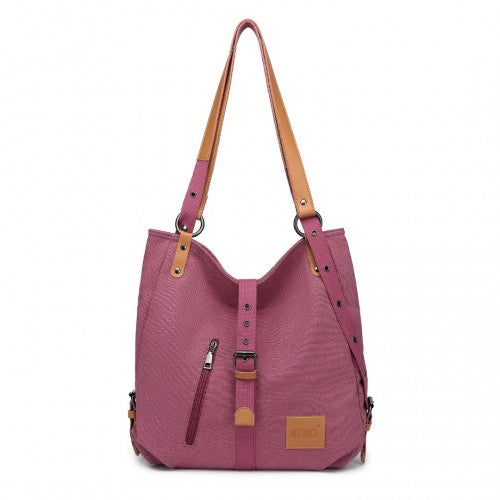 Kono Canvas Hobo Slouch Shoulder Bag And Backpack - Fuchsia