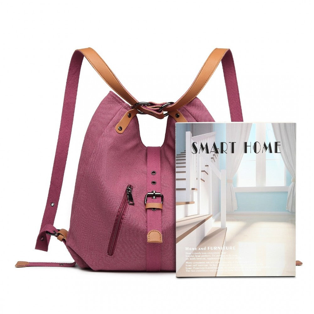 Kono Canvas Hobo Slouch Shoulder Bag And Backpack - Fuchsia