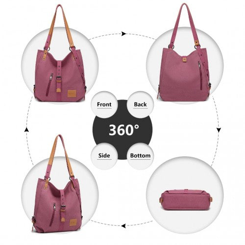 Kono Canvas Hobo Slouch Shoulder Bag And Backpack - Fuchsia