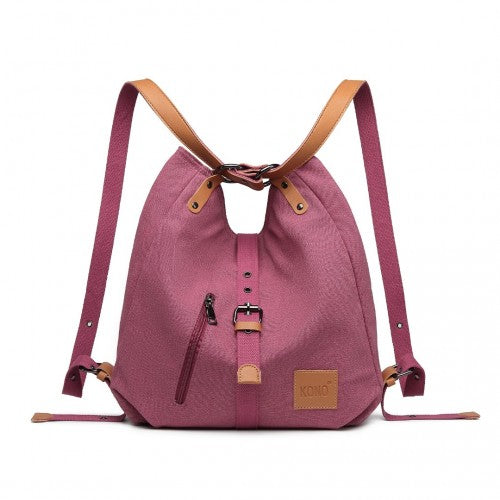 Kono Canvas Hobo Slouch Shoulder Bag And Backpack - Fuchsia