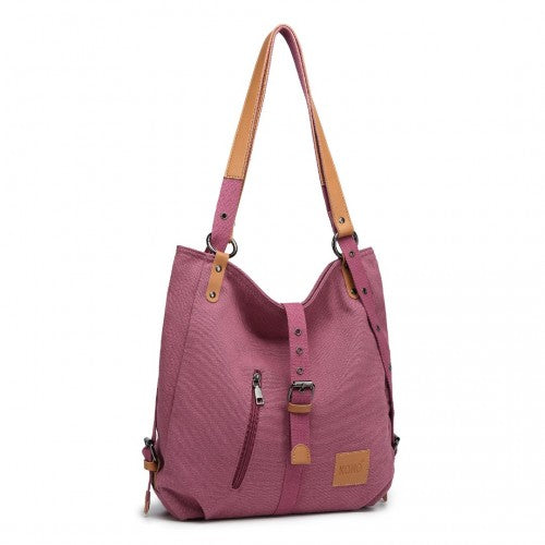 Kono Canvas Hobo Slouch Shoulder Bag And Backpack - Fuchsia