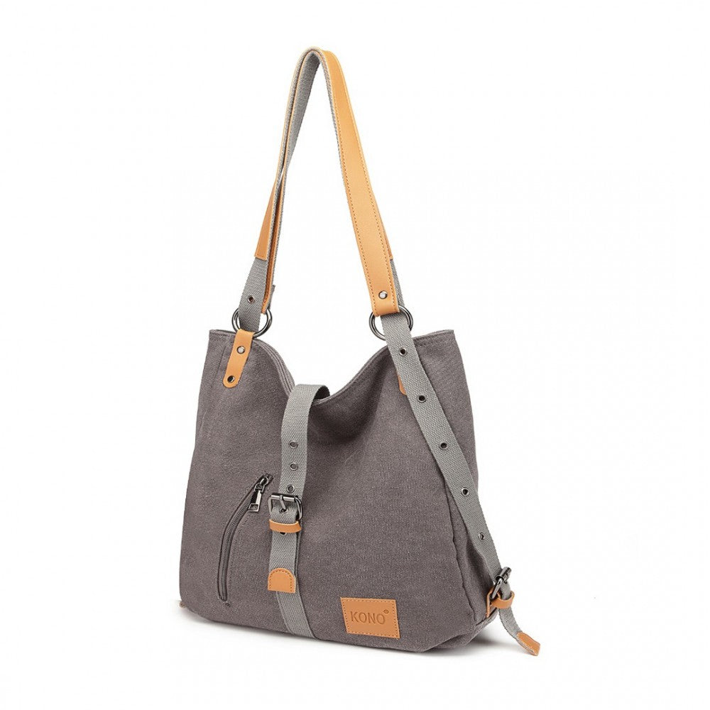 Kono Canvas Hobo Slouch Shoulder Bag And Backpack - Grey