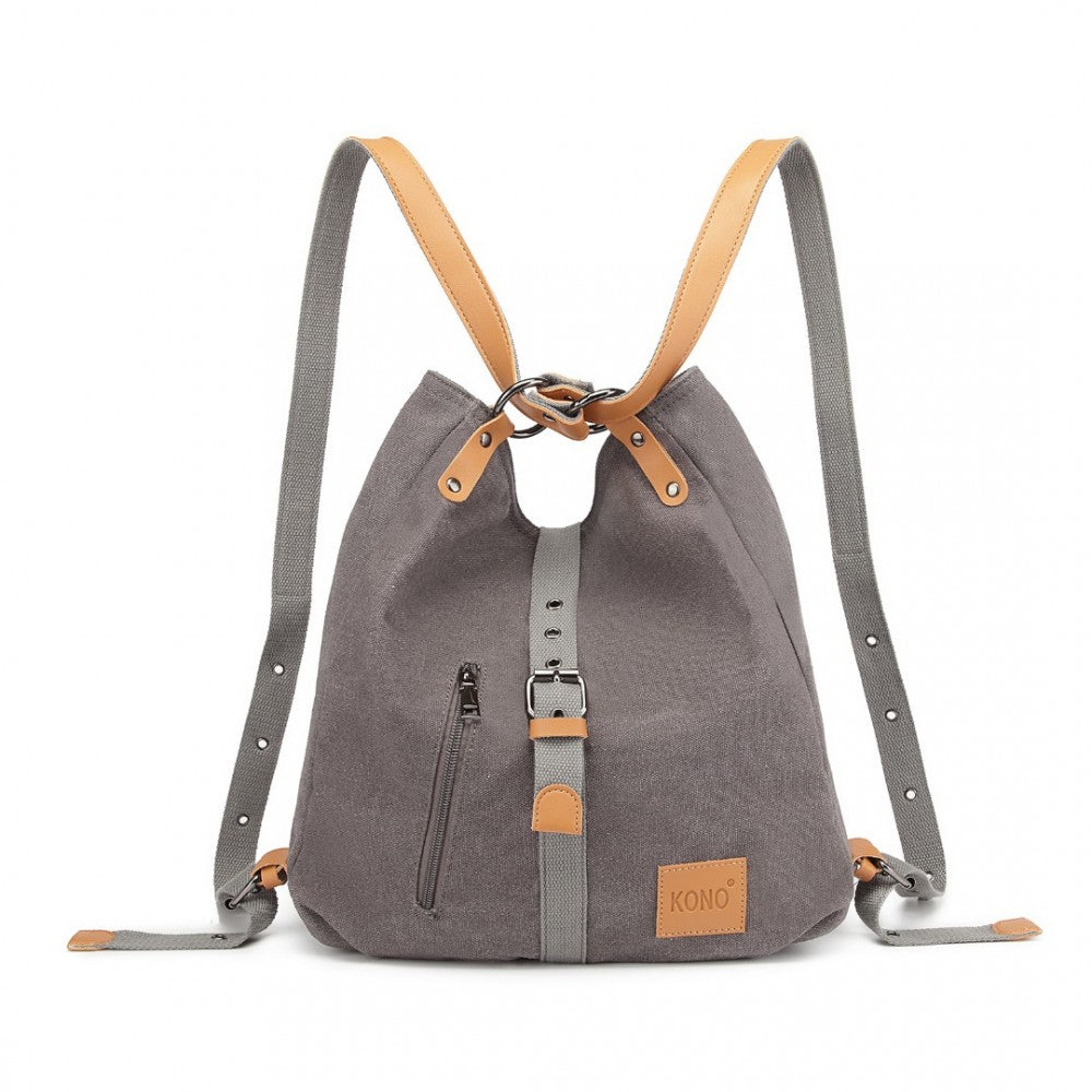 Kono Canvas Hobo Slouch Shoulder Bag And Backpack - Grey