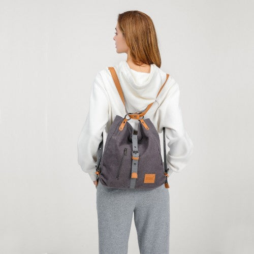 Kono Canvas Hobo Slouch Shoulder Bag And Backpack - Grey