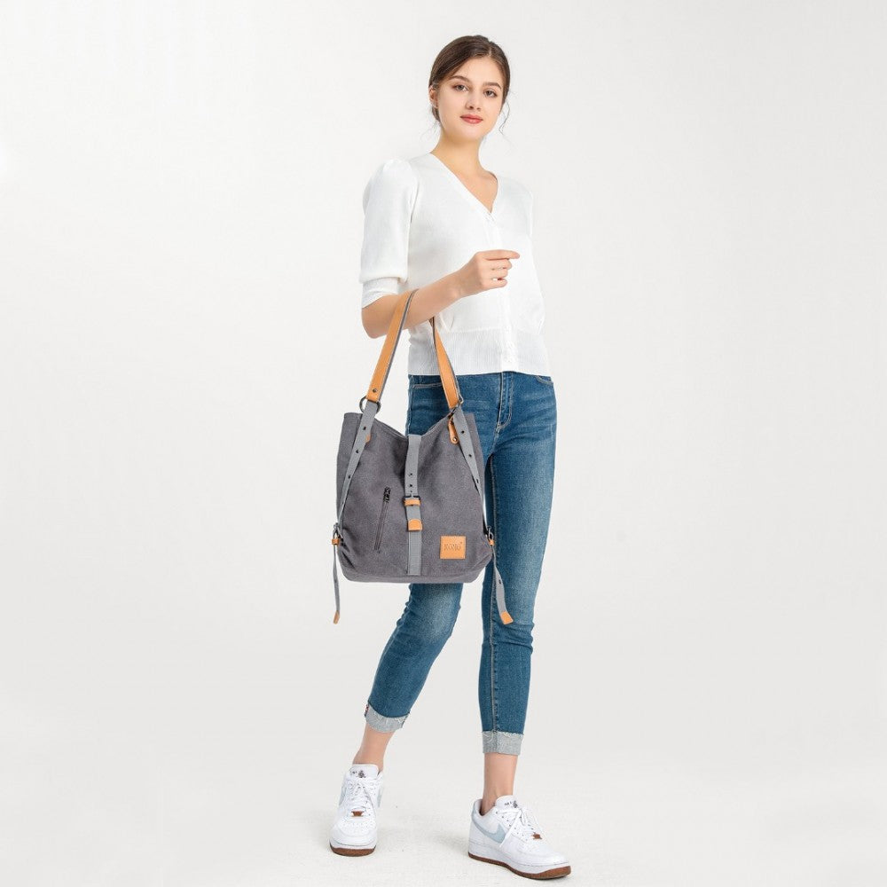 Kono Canvas Hobo Slouch Shoulder Bag And Backpack - Khaki