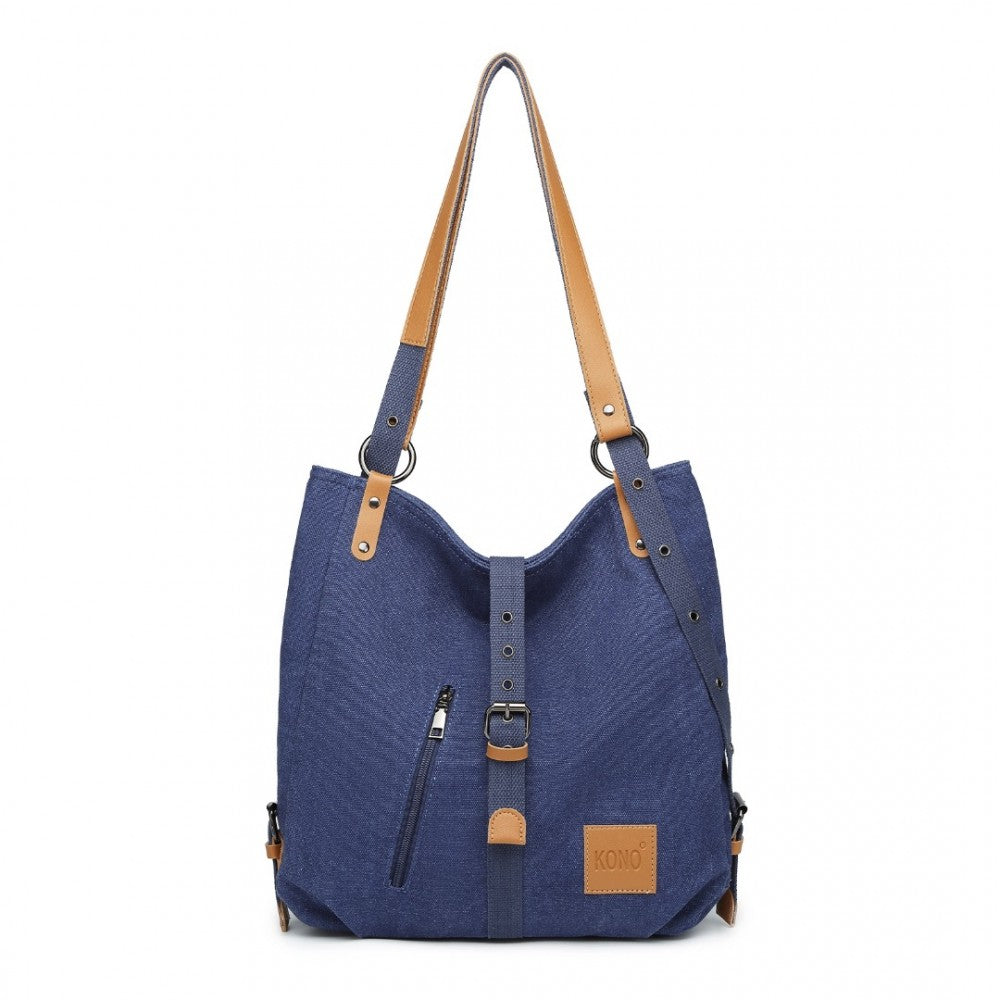 Kono Canvas Hobo Slouch Shoulder Bag And Backpack - Navy