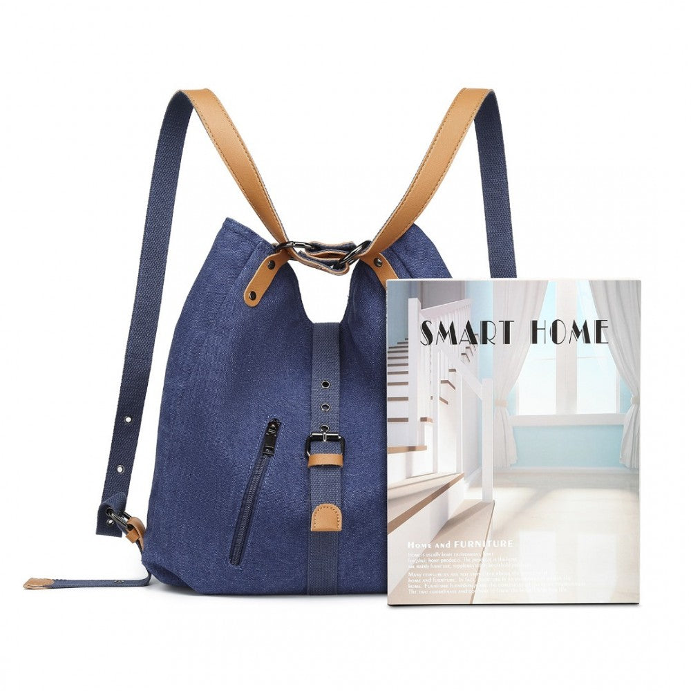 Kono Canvas Hobo Slouch Shoulder Bag And Backpack - Navy