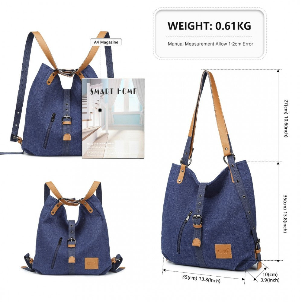 Kono Canvas Hobo Slouch Shoulder Bag And Backpack - Navy