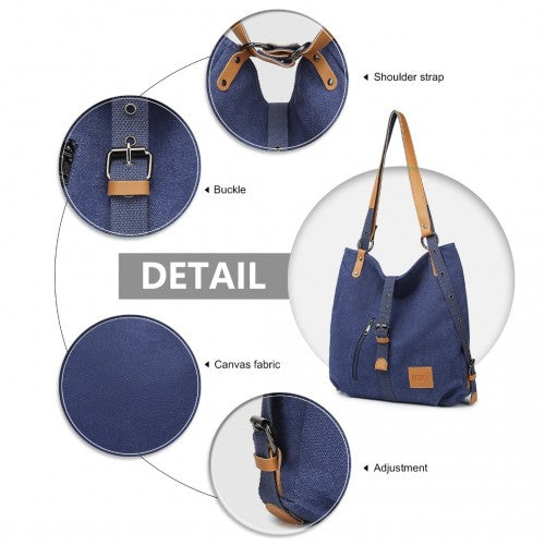 Kono Canvas Hobo Slouch Shoulder Bag And Backpack - Navy