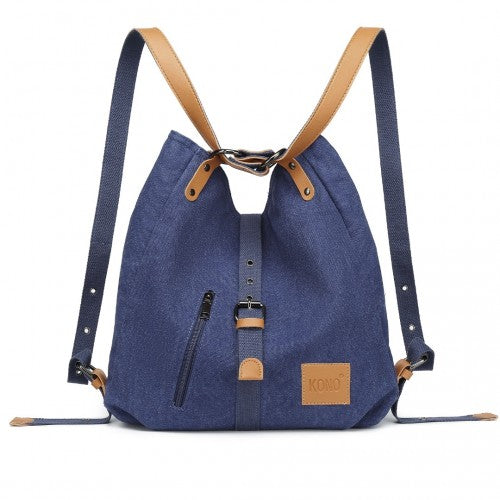 Kono Canvas Hobo Slouch Shoulder Bag And Backpack - Navy