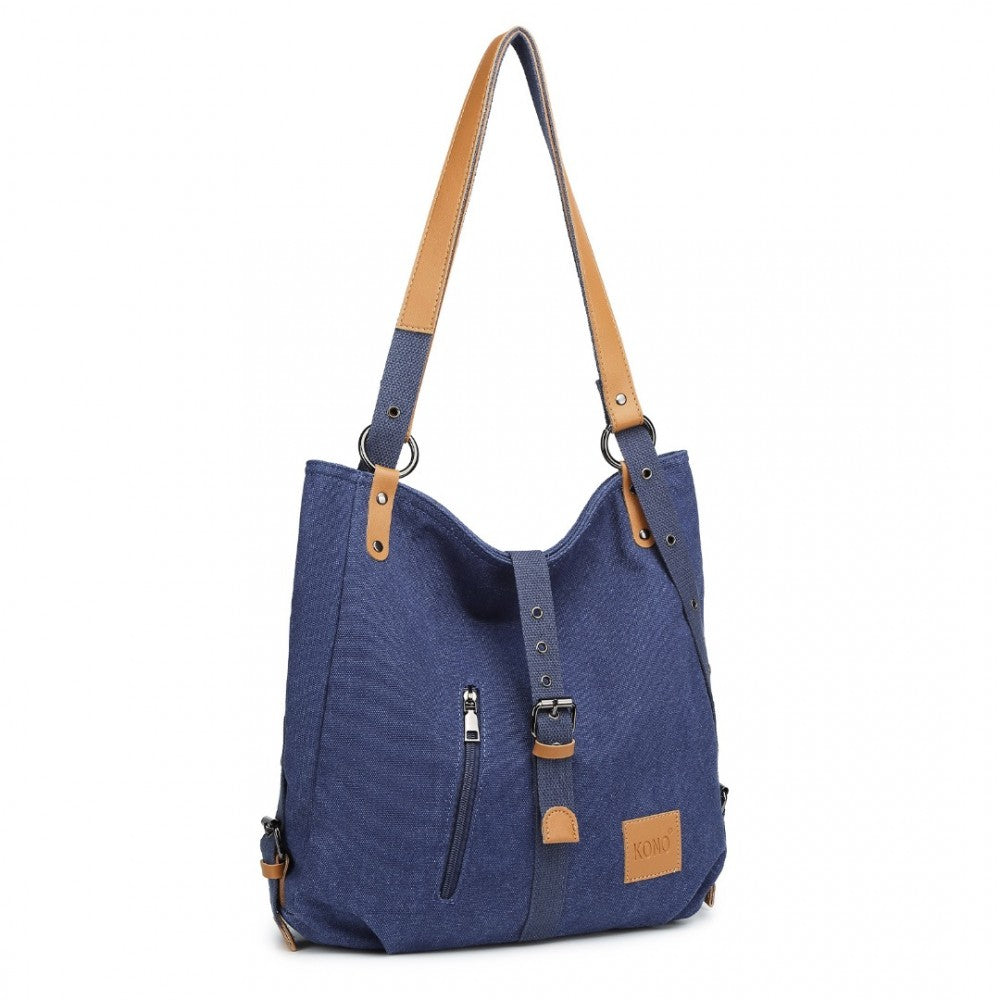 Kono Canvas Hobo Slouch Shoulder Bag And Backpack - Navy