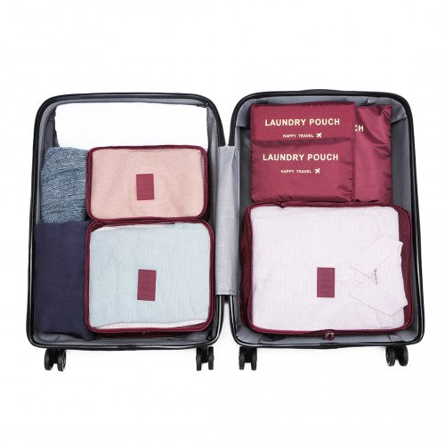 Miss Lulu 6 Piece Polyester Travel Luggage Organiser Bag Set - Burgundy