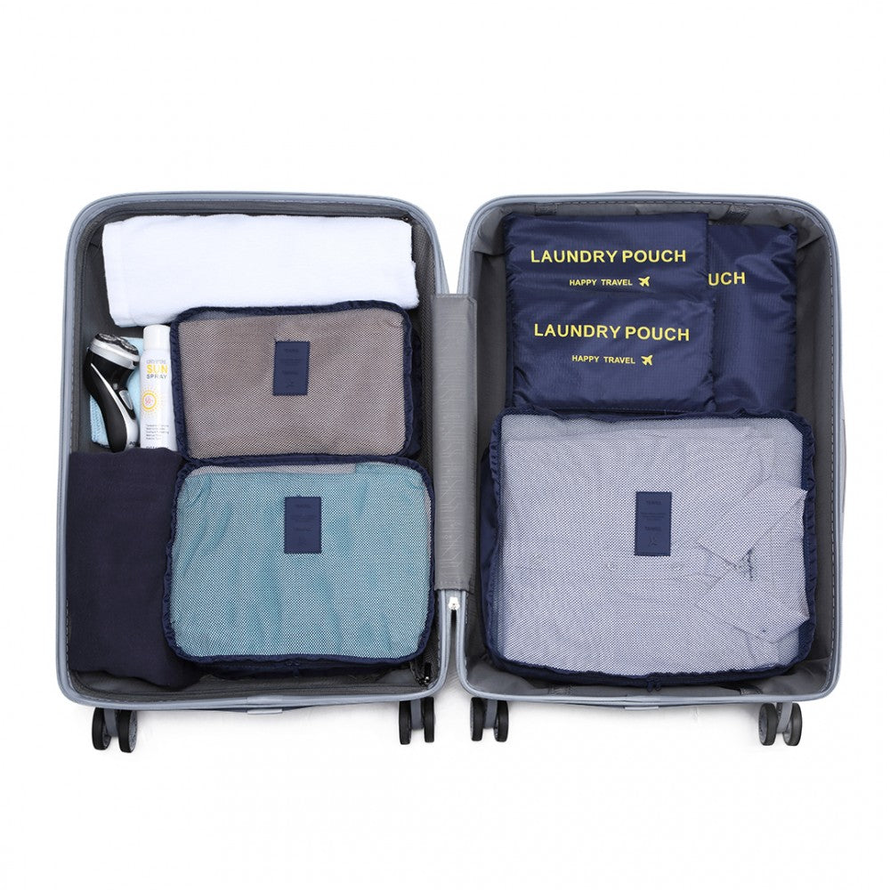 Miss Lulu 6 Piece Polyester Travel Luggage Organiser Bag Set - Navy