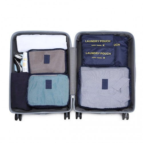 Miss Lulu 6 Piece Polyester Travel Luggage Organiser Bag Set - Navy