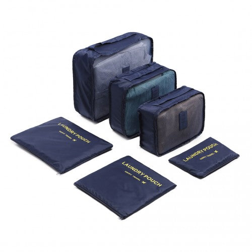 Miss Lulu 6 Piece Polyester Travel Luggage Organiser Bag Set - Navy