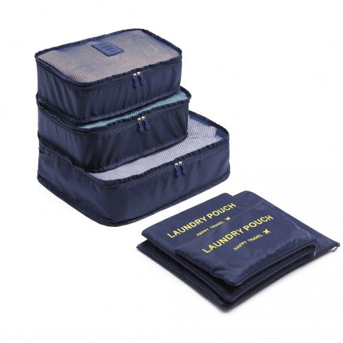 Miss Lulu 6 Piece Polyester Travel Luggage Organiser Bag Set - Navy