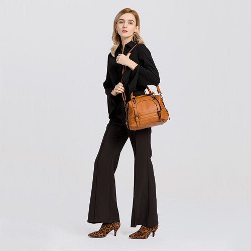 Miss Lulu Leather Look Shoulder Bag - Brown