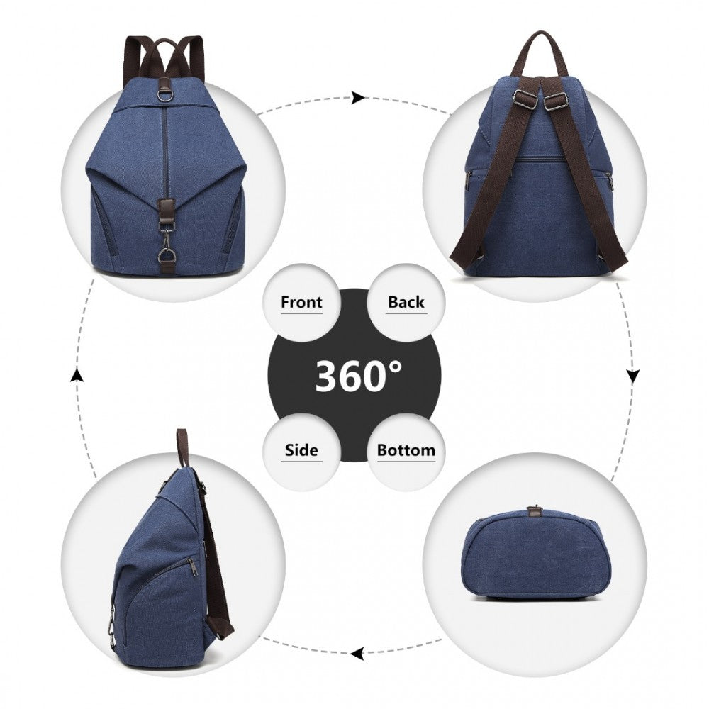 Kono Fashion Anti-Theft Canvas Backpack - Navy