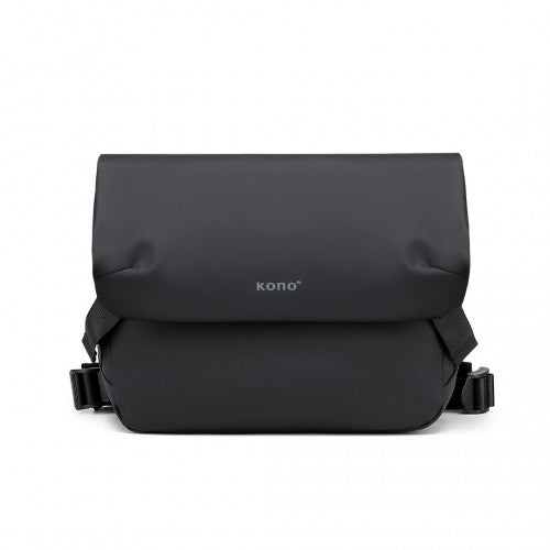 Kono Modern PVC Coated Water Resistant Crossbody - Black