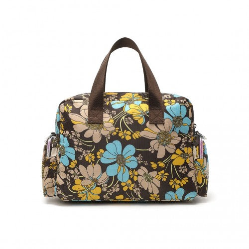 Kono Sleek Multi-Pocket Water-Resistant Crossbody Tote Bag With Flower Print - Brown